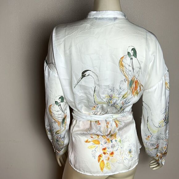 Women’s long sleeve silky ZARA blouse shirt top wrap size small Art to wear - Picture 2 of 9